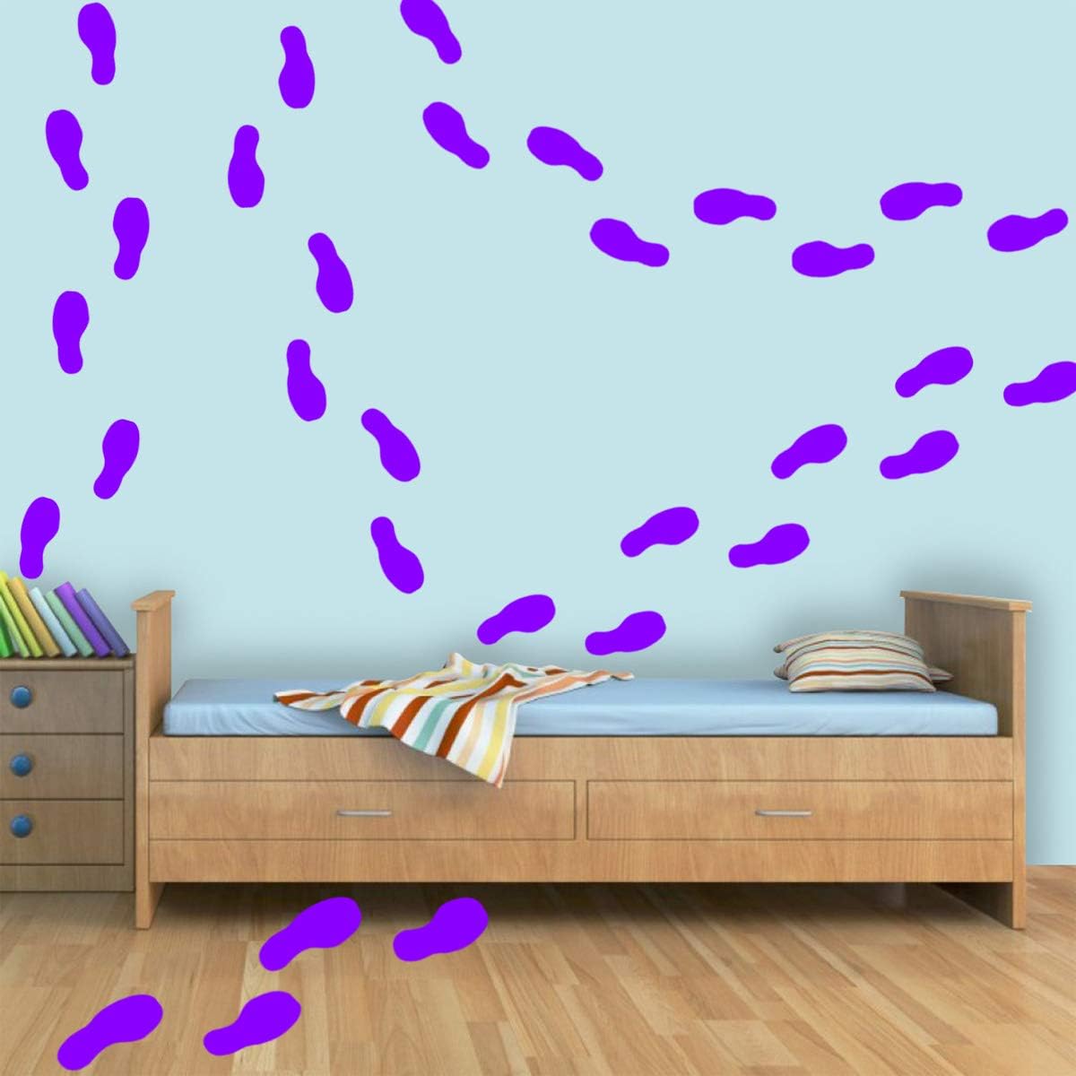VWAQ Shoe Print Footprint Vinyl Decals - Peel and Stick Floor or Wall Stickers - 32 PCS (Purple)