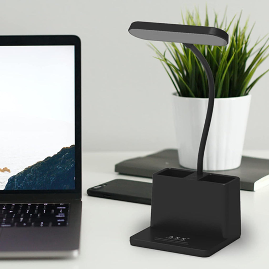 AXX Black LED Desk Lamp, Battery Operated Small Table Light for Dorm Room