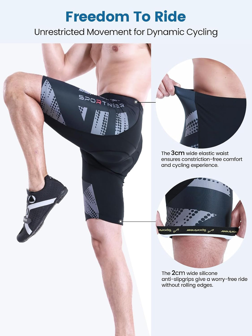 Sportneer Padded Bike Shorts for Men 4D Padding Mens Bicycle Cycling Biking Shorts UPF 50+ Breathable
