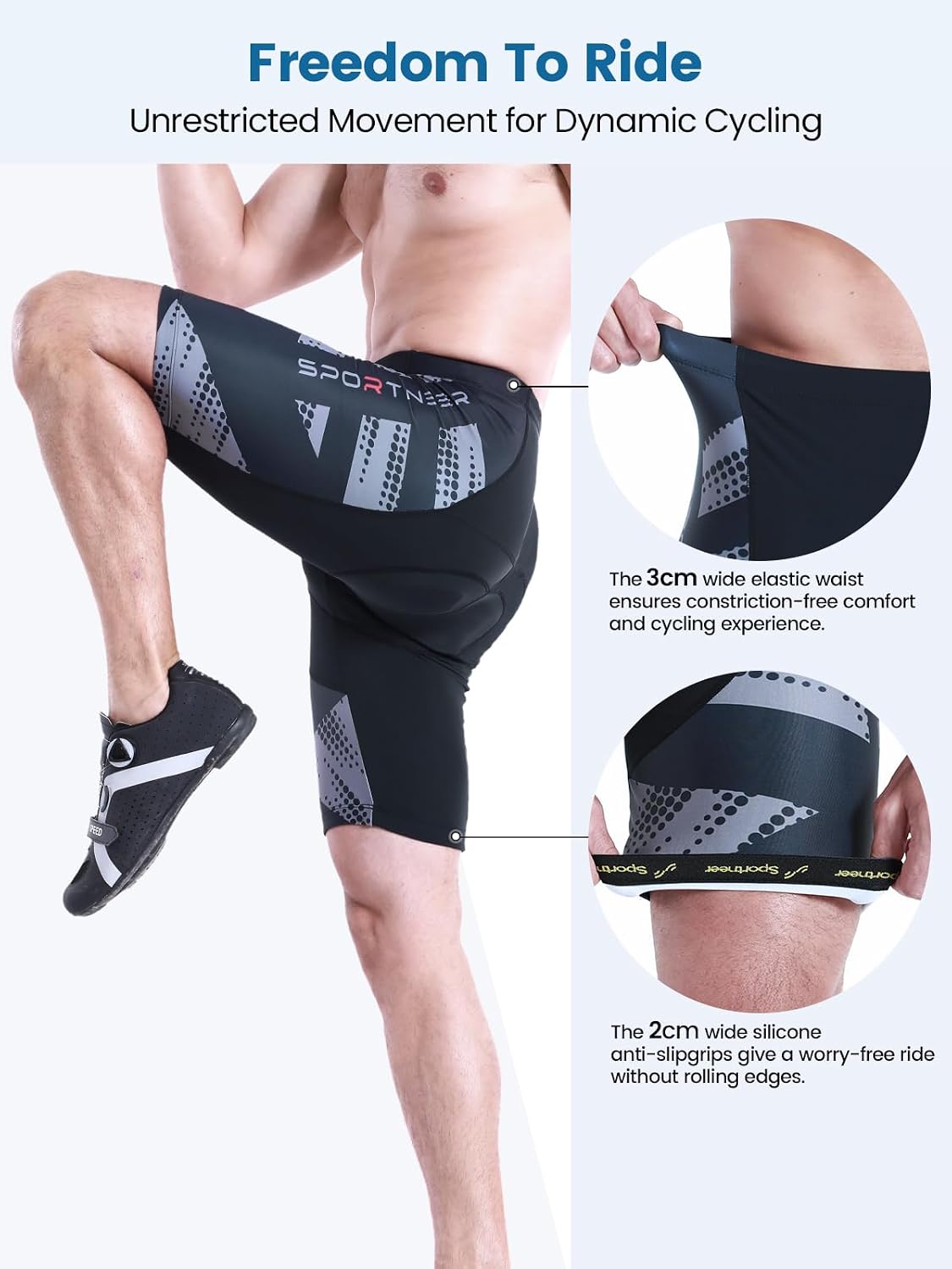 Sportneer Padded Bike Shorts for Men 4D Padding Mens Bicycle Cycling Biking Shorts UPF 50+ Breathable