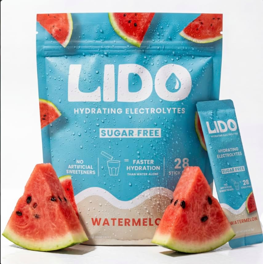 LIDO Watermelon Electrolyte Powder Packets — Zero Sugar Hydration Drink Mix Packets with Trace Minerals & Sea Salt — Keto, Paleo & Fasting Friendly — Watermelon Drink Mix for Recovery, 28 Sticks