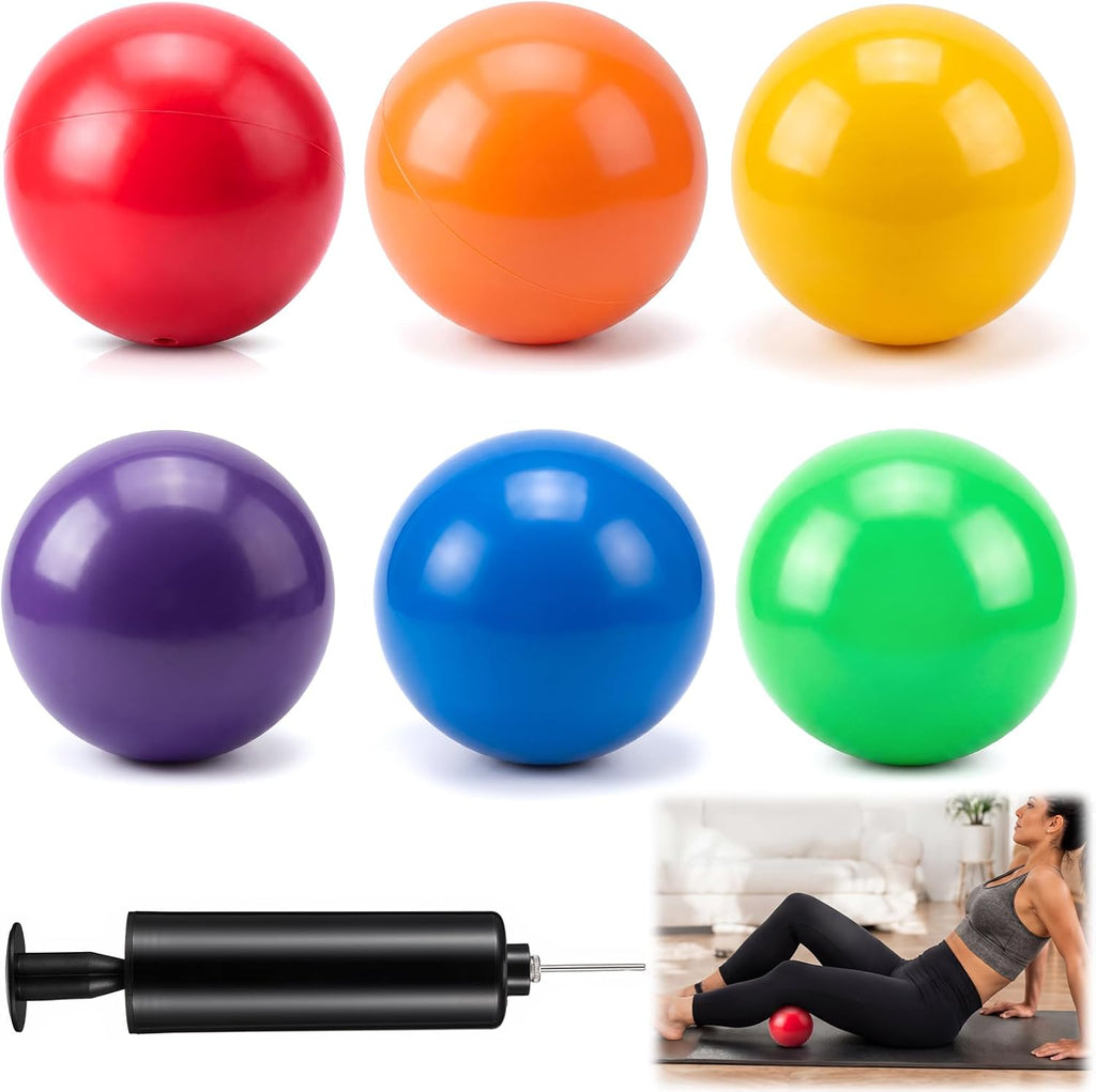 Seenelling 6 Pack Massage Exercise Balls for Myofascial Release, Inflatable Pilates Yoga Ball Set with Pump for Core Training, Fitness, Stretching, Classroom Activities