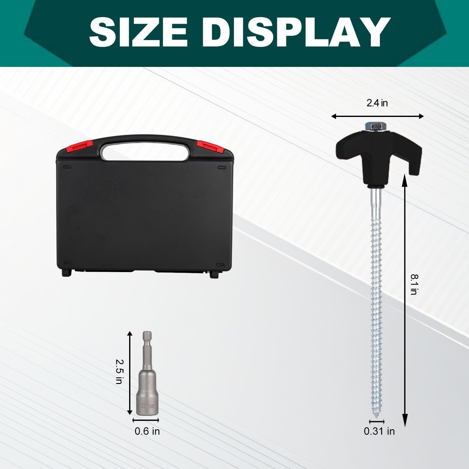 12 Pack Screw in Tent Stakes Heavy Duty,8 ’’ Ground Anchors Screw in,Metal Stakes with Hex Head Driver and Sturdy Storage Box. (12, Black)