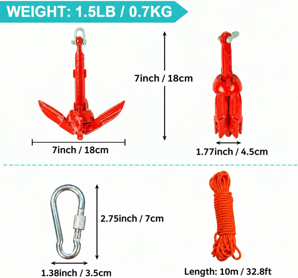 BeGrit Small Kayak Anchor w/Rope, Folding Marine Anchor for Paddle Board