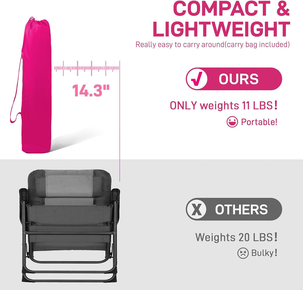 EVER ADVANCED Reclining Camping Chairs for Adult Supports 350lbs Pink