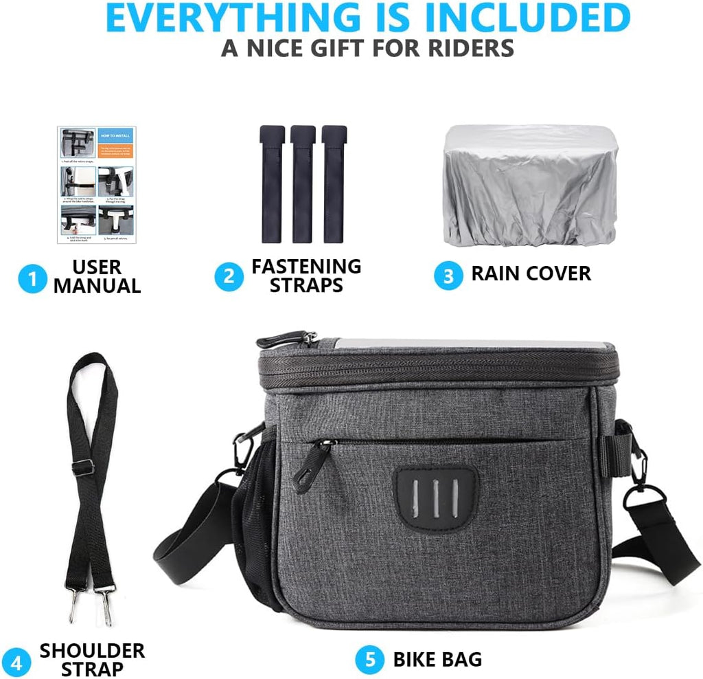 Bike Handlebar Bag, Bicycle Basket Front with Rain Cover and Shoulder Strap