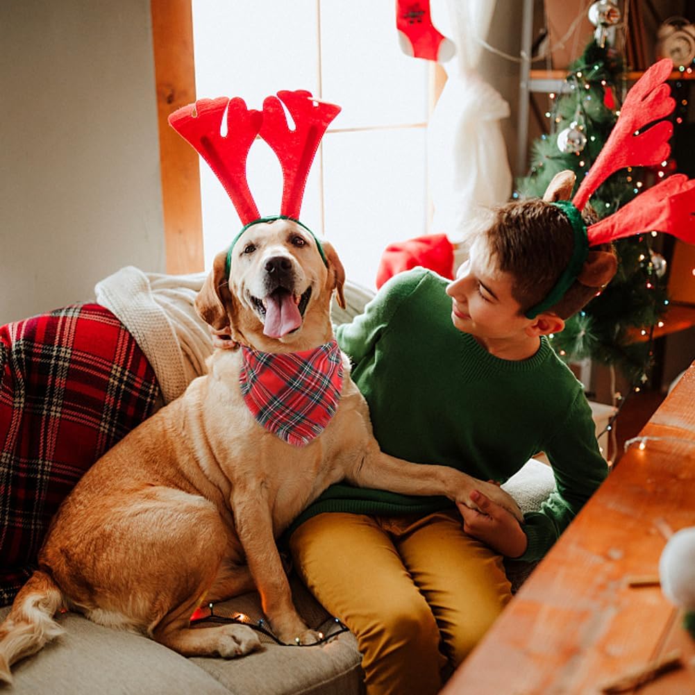 Vivifying Dog Christmas Bandana with Tassels Edges, 2 Pack Classic Plaid Triangle Pet Apparel & Accessories, Funny Holiday Dog Scarf Costume for Photo Prop, and Party Decor (X-Large, Red&Green)