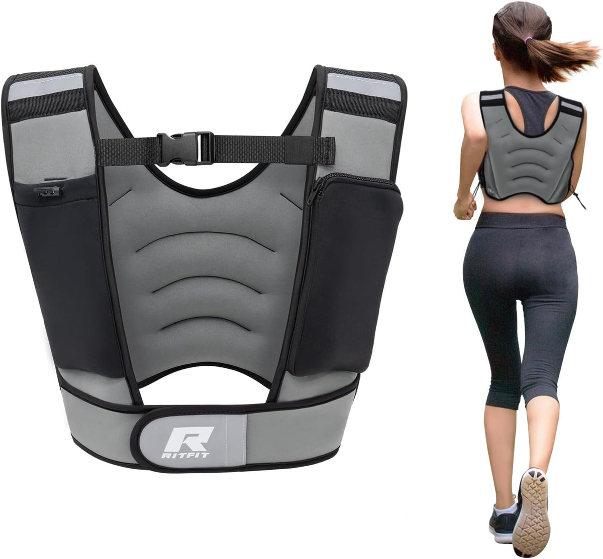 RitFit Weighted Vest, 4lb/8lb/10lb/12lb/15lb/20lb Weight Vest with Reflective Stripes, Weight Vest Adjustable for Women and Men Workout, Strength Training, Running, Fitness, Jogging, Walking
