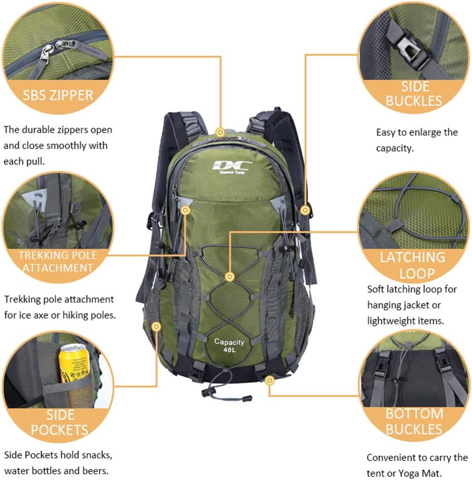 Diamond Candy 40L Hiking Backpack Waterproof Daypack for Men and Women