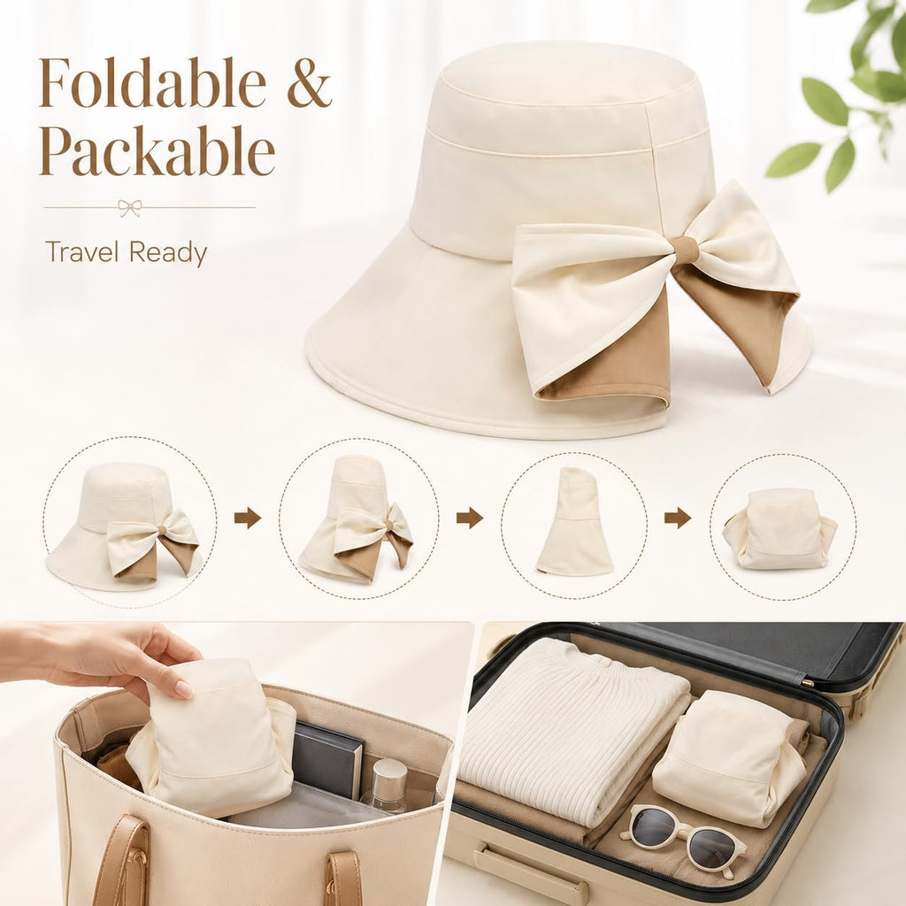 Women's Bowknot Wide Brim Sun Protective Hat