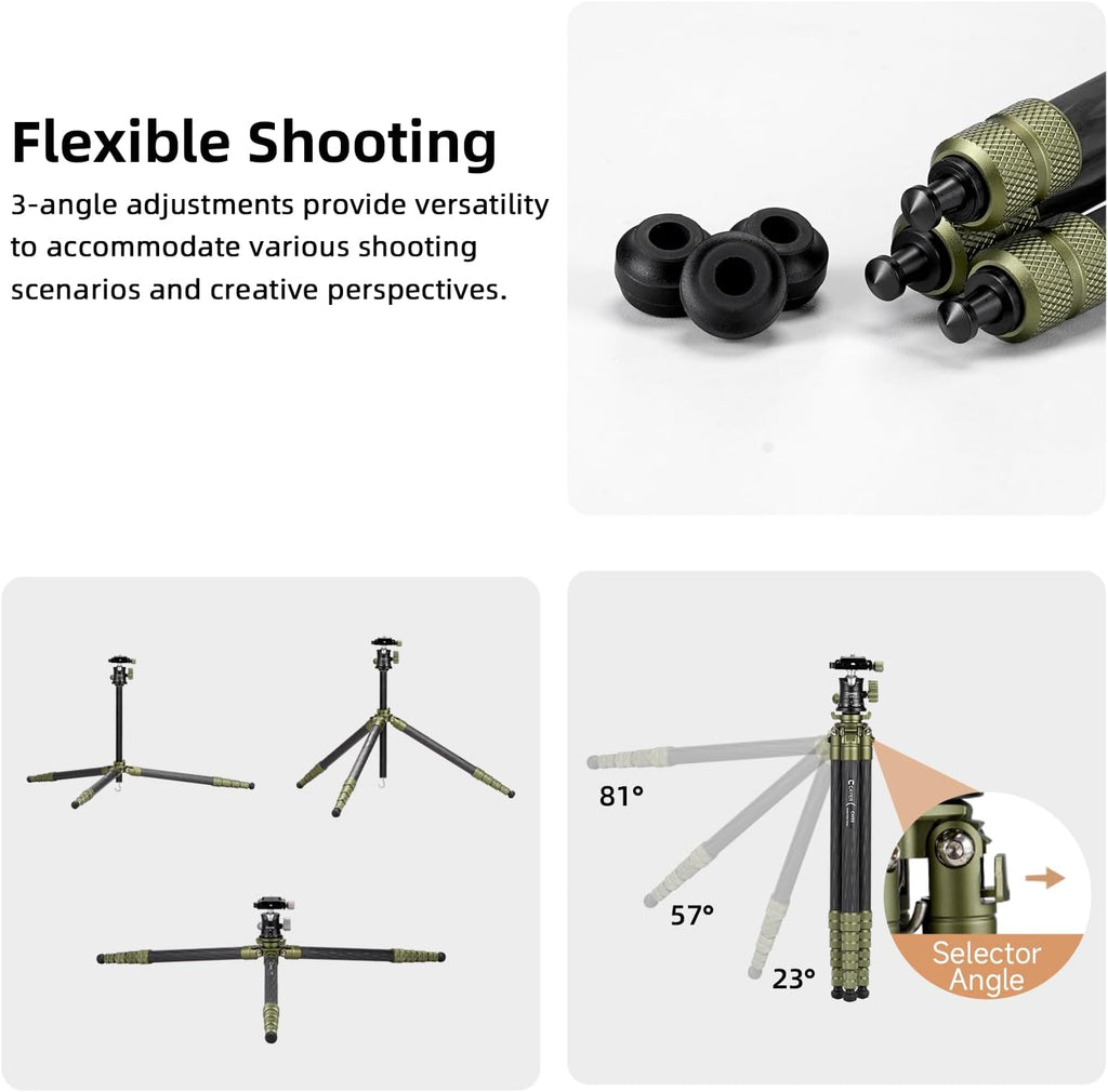 Cayer CH35 Travel Tripod, 53.6" Carbon Fiber Tube with Compact Ball Head