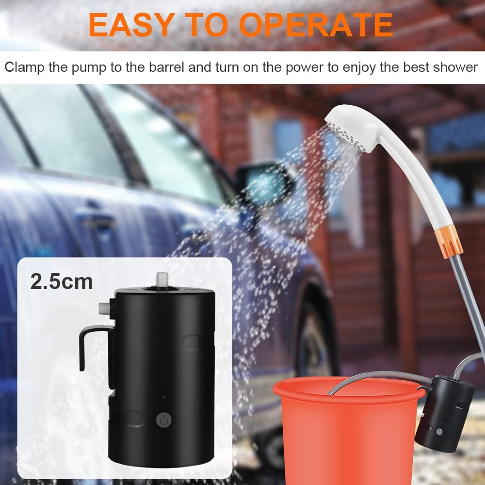 Portable Outdoor Shower, 2 Flow Mode, 4400mAh Battery Powered Shower Pump for Hiking/Backpacking, Travel, Beach, Pet, Flowering, IPX7 Waterproof &USB Rechargeable Camping Shower with 3 LED Lights…