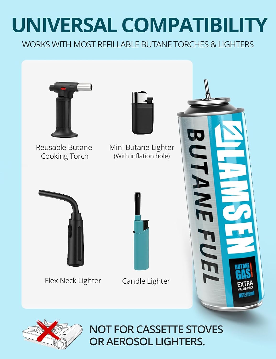 Butane Refill - 115ml, Butane Fuel for Torch Lighter, 3 Can