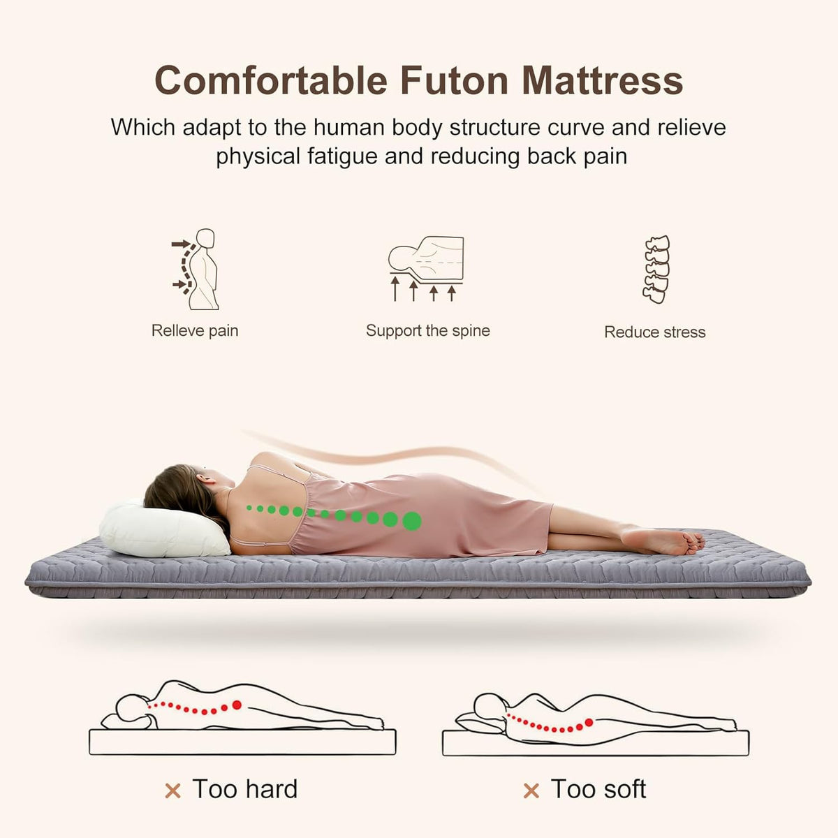 Premium Foam Japanese Futon Floor Mattress Queen Size 60"x 80",100% High Density Foam Comfortable Floor Mattress,3.2" Thicken Foldable Sleeping Pad,Dormitory Tatami Mat,for Adult and Kids (Gray)