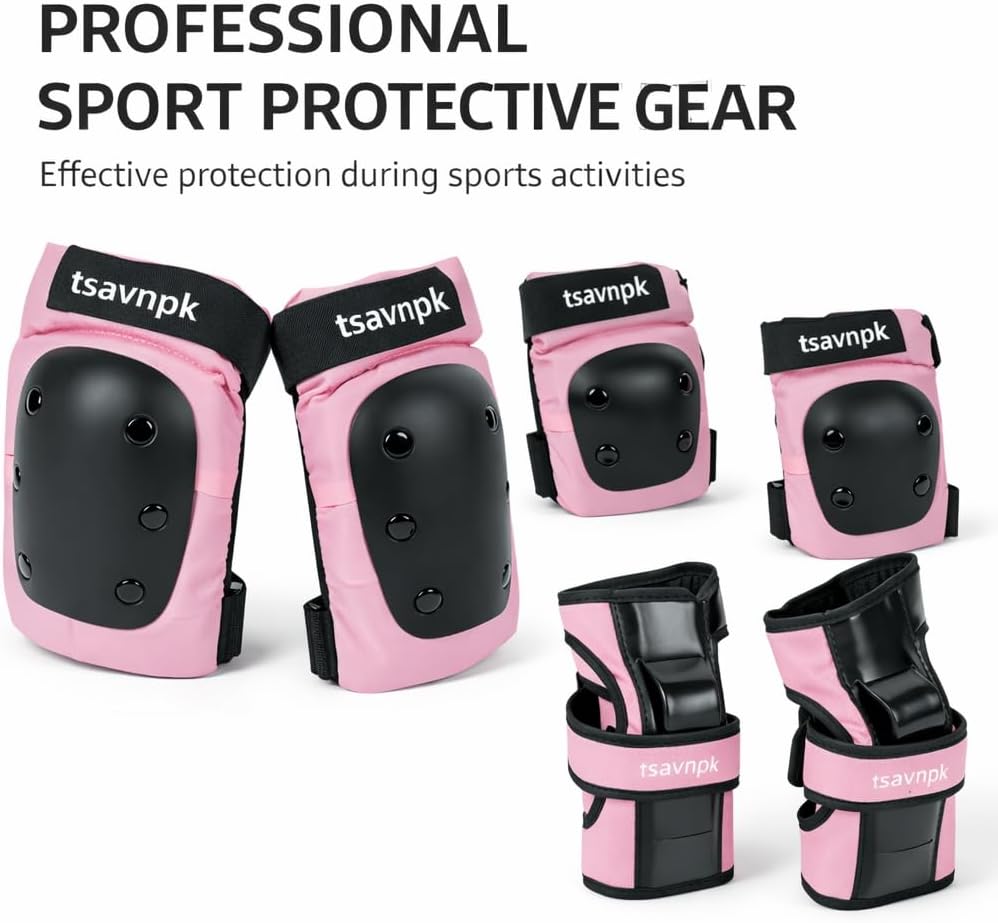 Knee and Elbow Pads Set for Women&Teens, Pink Skateboarding Protective Gear