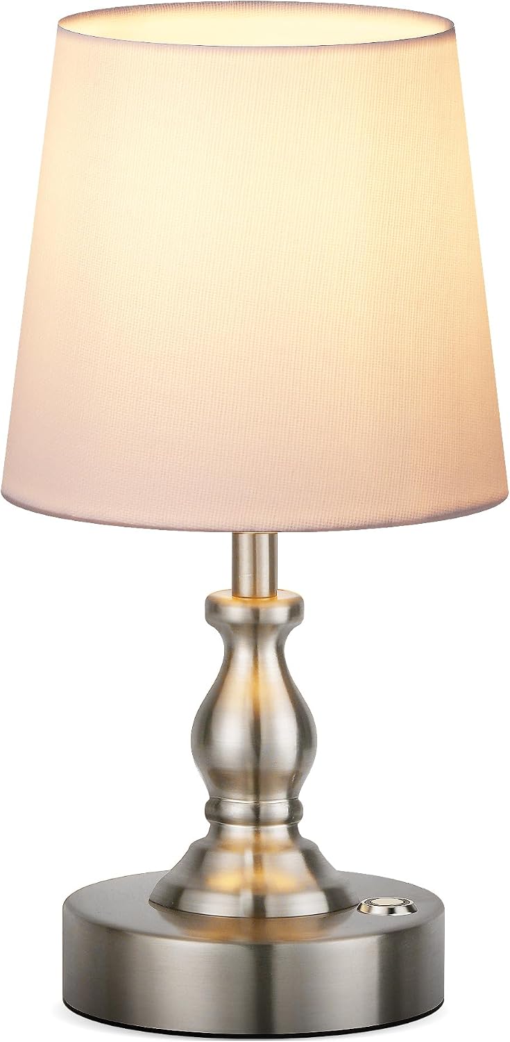 PARTPHONER Mini Cordless LED Table Lamp, 5200mAh Rechargeable Battery Operated Lamp, 3-Level Brightness, Touch Dimmable Desk Lamp, Bedside Night Light for Patio Camping Restaurant Home, Brushed Nickel