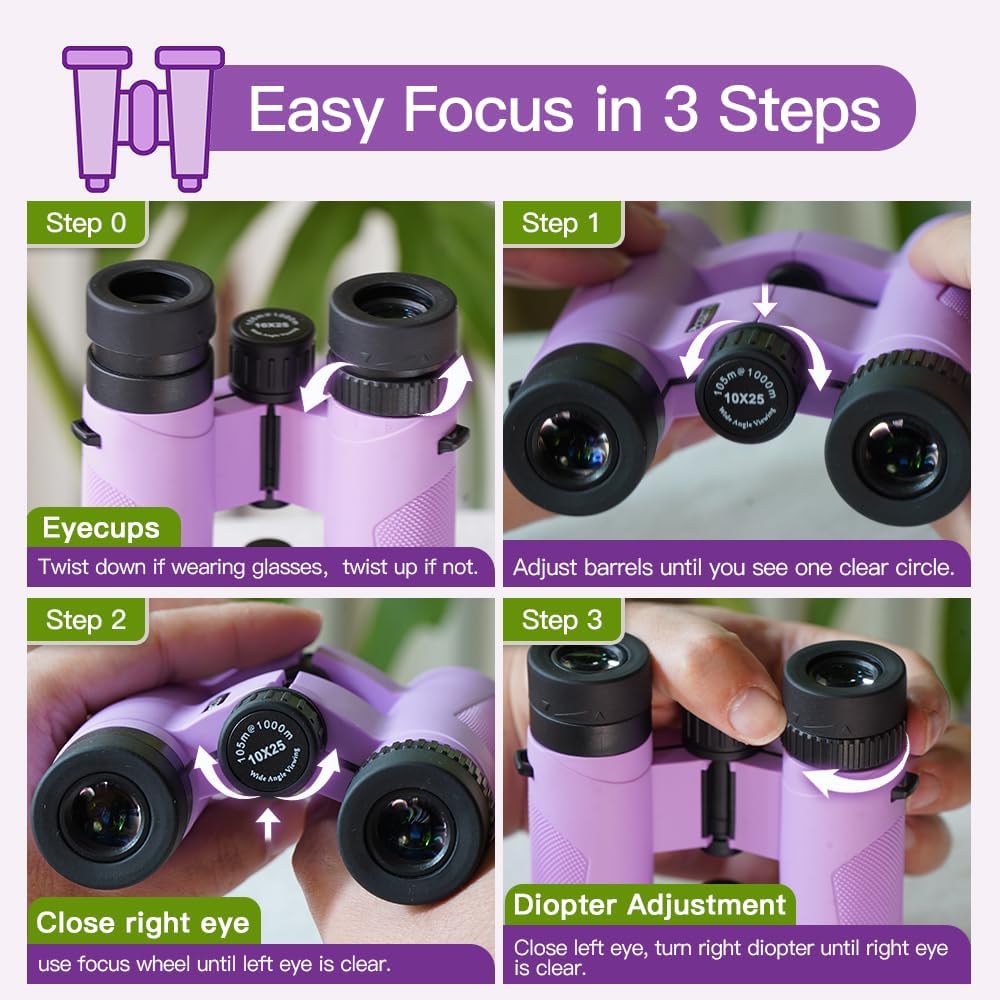 Binoculars for Kids 8-12, 10x25 Binoculars for Bird Watching - Purple