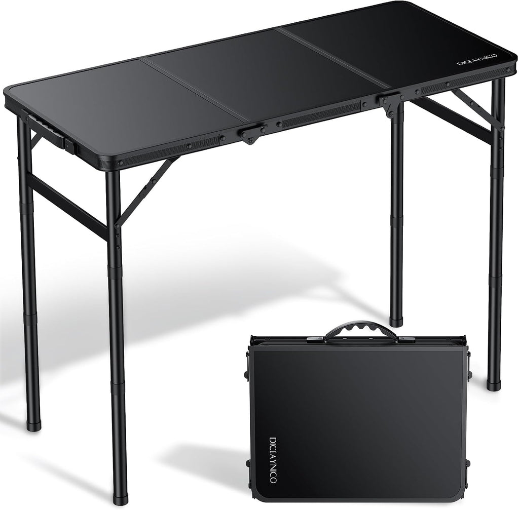 Folding Camping Table, 34.2"x15.7" 3 Adjustable Height Max 27.5"