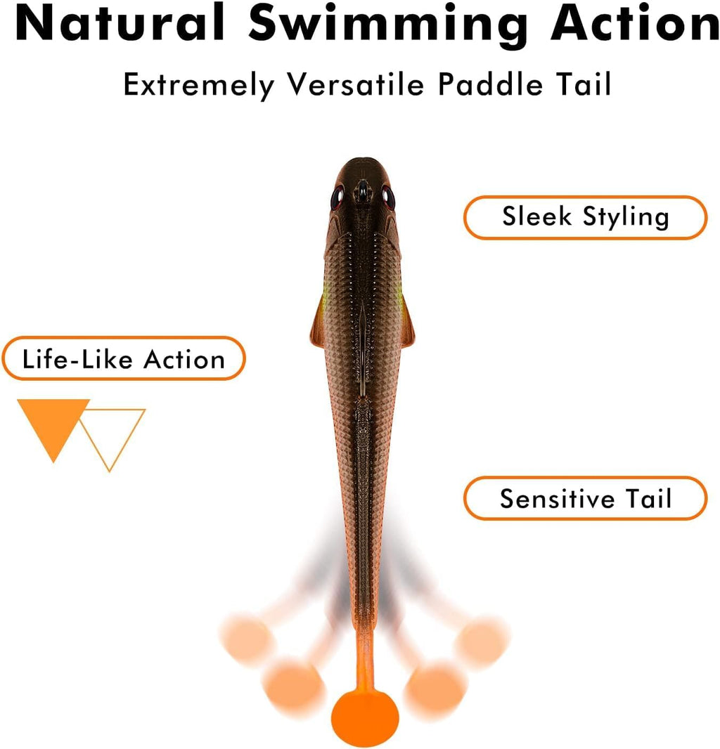 TRUSCEND Shadtale Easy Catch Soft Fishing Lures with BKK Hooks - Trembly Sinking and Vibrating Swim for More Bites, Pre-Rigged Swimbaits for Bass, Trout, Crappie, Walleye, Freshwater Saltwater Fishing