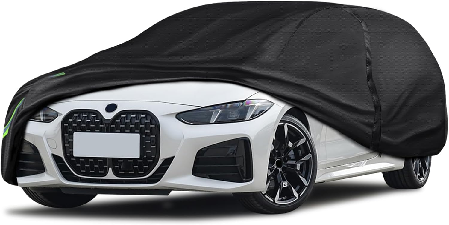 16-Layer 600D Heavy Duty Universal Full Car Cover for Outdoor & Indoor Use - All Weather Sun UV Rain Snow Dust Proof, Waterproof Scratch Resistant, Fits SUVs Body Length 209"-216"/ 17.4-18 ft