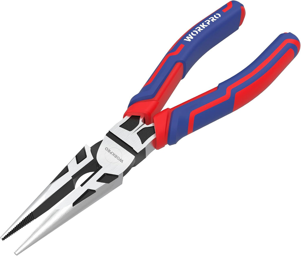 WORKPRO Premium 8” Needle Nose Pliers, Paper Clamp Precision, Heavy-Duty CRV Steel, Large Soft Grip with Wire Cutter, Long Nose Cutting Pliers, W031269