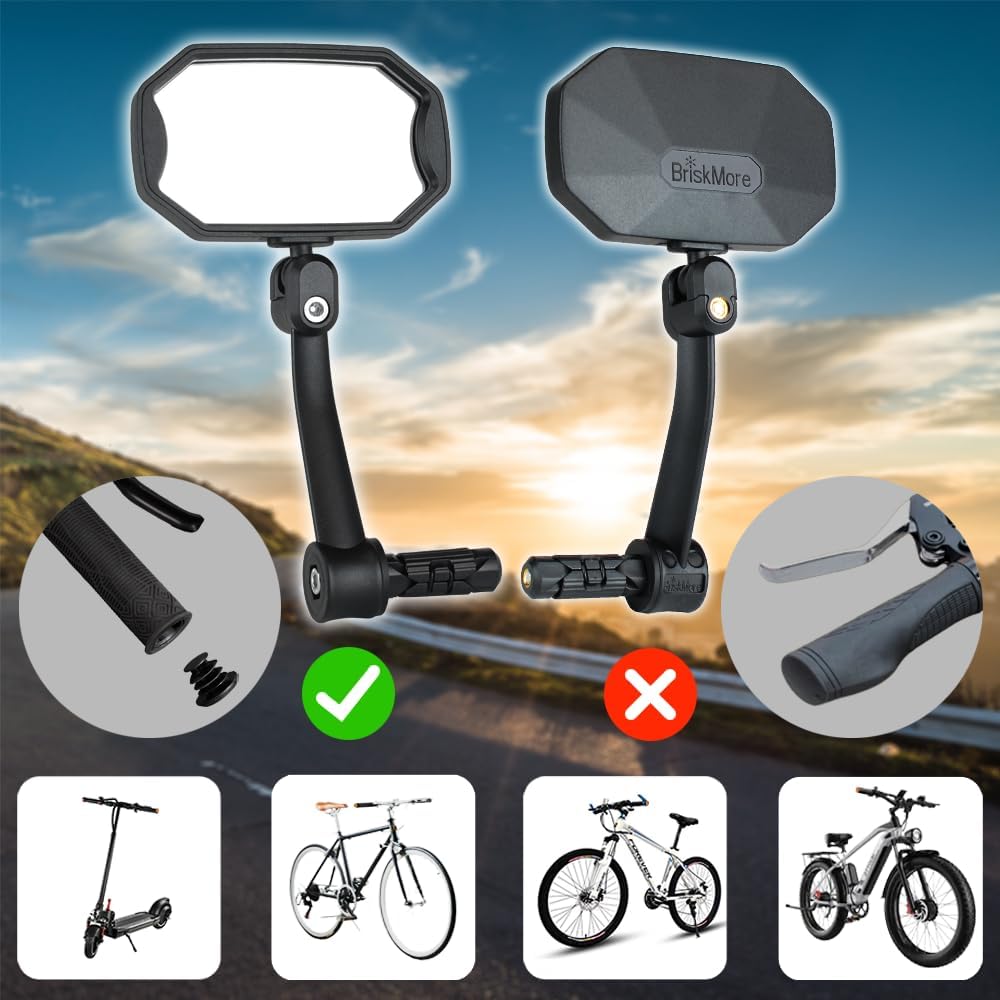 BriskMore Barend Mirror for E-Bikes & Scooters, HD Glass,1 Pair