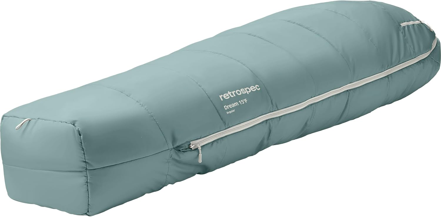 Retrospec Dream Mummy Sleeping Bag - 5, 15, & 30°F Cold Weather Camping & Travel Essential Gear with Water - Resistant Shell & Synthetic Fill - Zippered Pocket & Stuff Sack