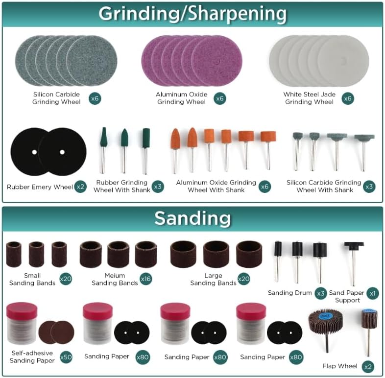 508PCS Rotary Tool Accessories Kit, Rotary Tool Bits for Universal Grinding, Sanding, Cutting, Polishing, Carving and Engraving, Fits for Dremel Bit Kit