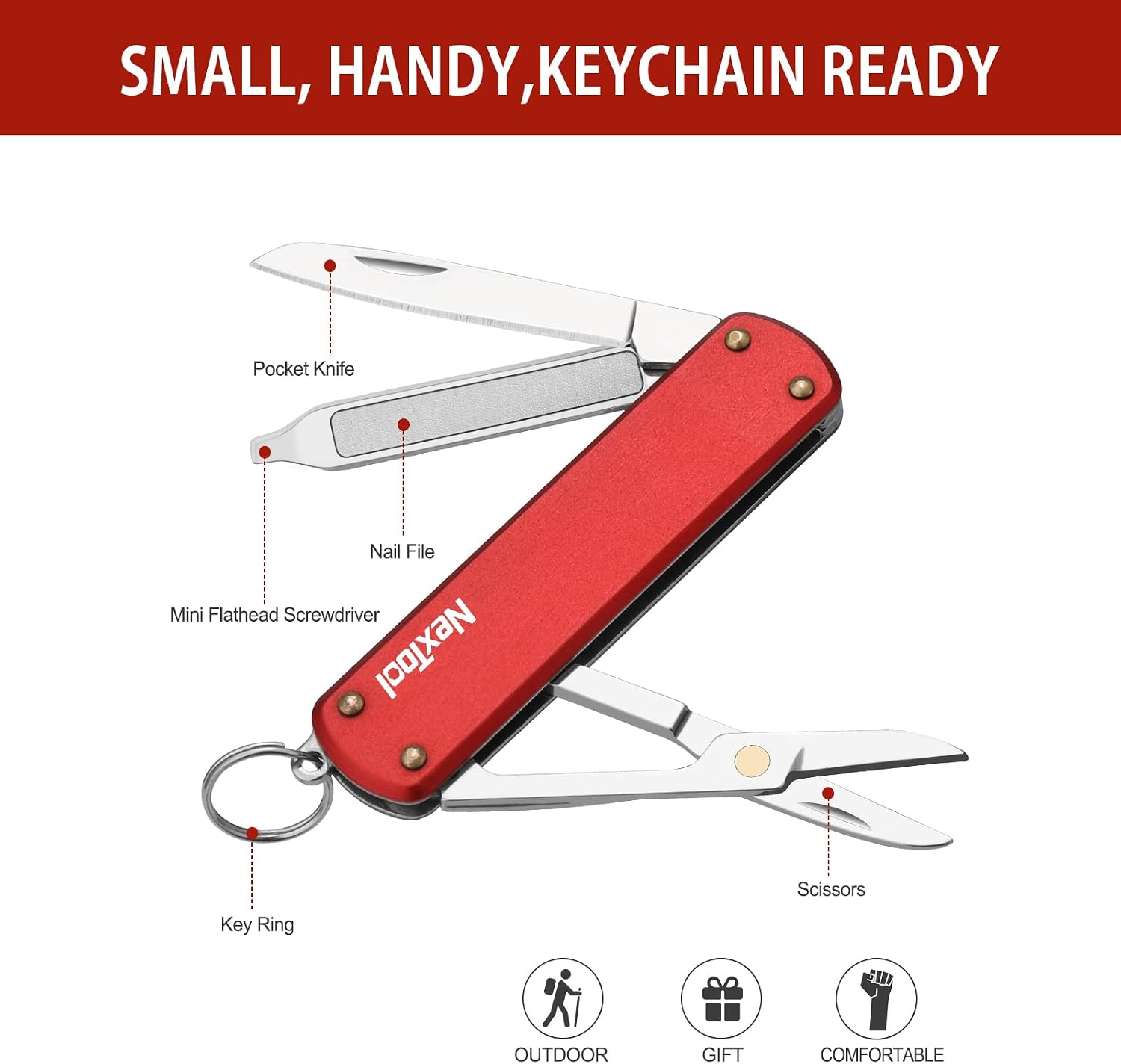 NexTool 5 in 1 Multi Tool Pocket Knife, Swiss Army Style (Red)