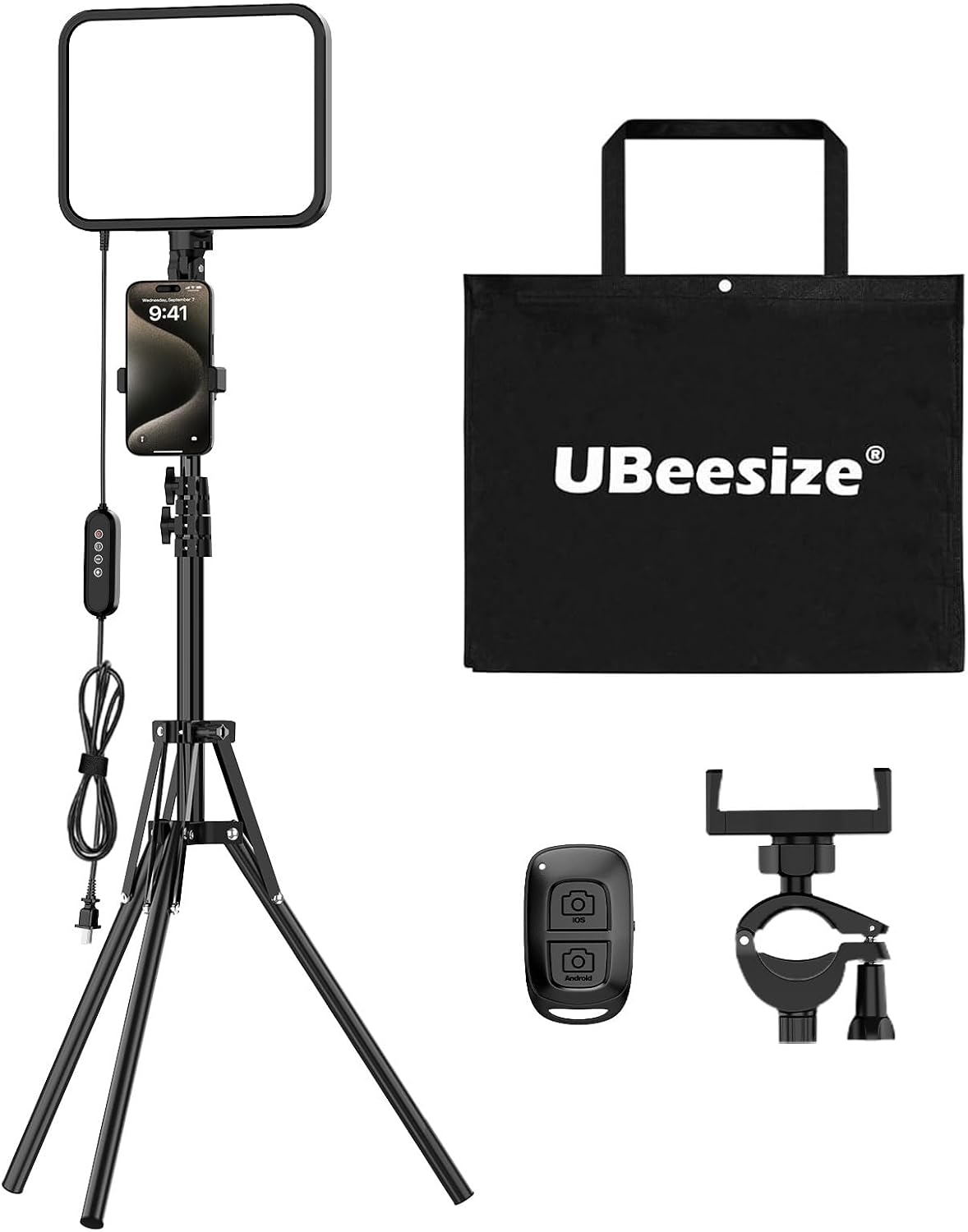 UBeesize 2-Pack LED Video Light Kit with Tripod Stand & Phone Holder
