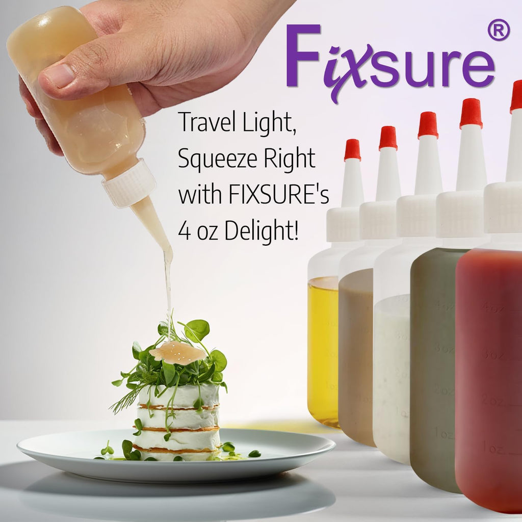 FIXSURE Plastic Squeeze Bottles with Red Tip Cap, 4 Oz Squirt Bottle For Ketchup, BBQ, Sauces, Syrup, Condiments, Oil, Pancake, Cookie Decorating, Dressings, Travel, Camping, Lab, Arts and Crafts (2)