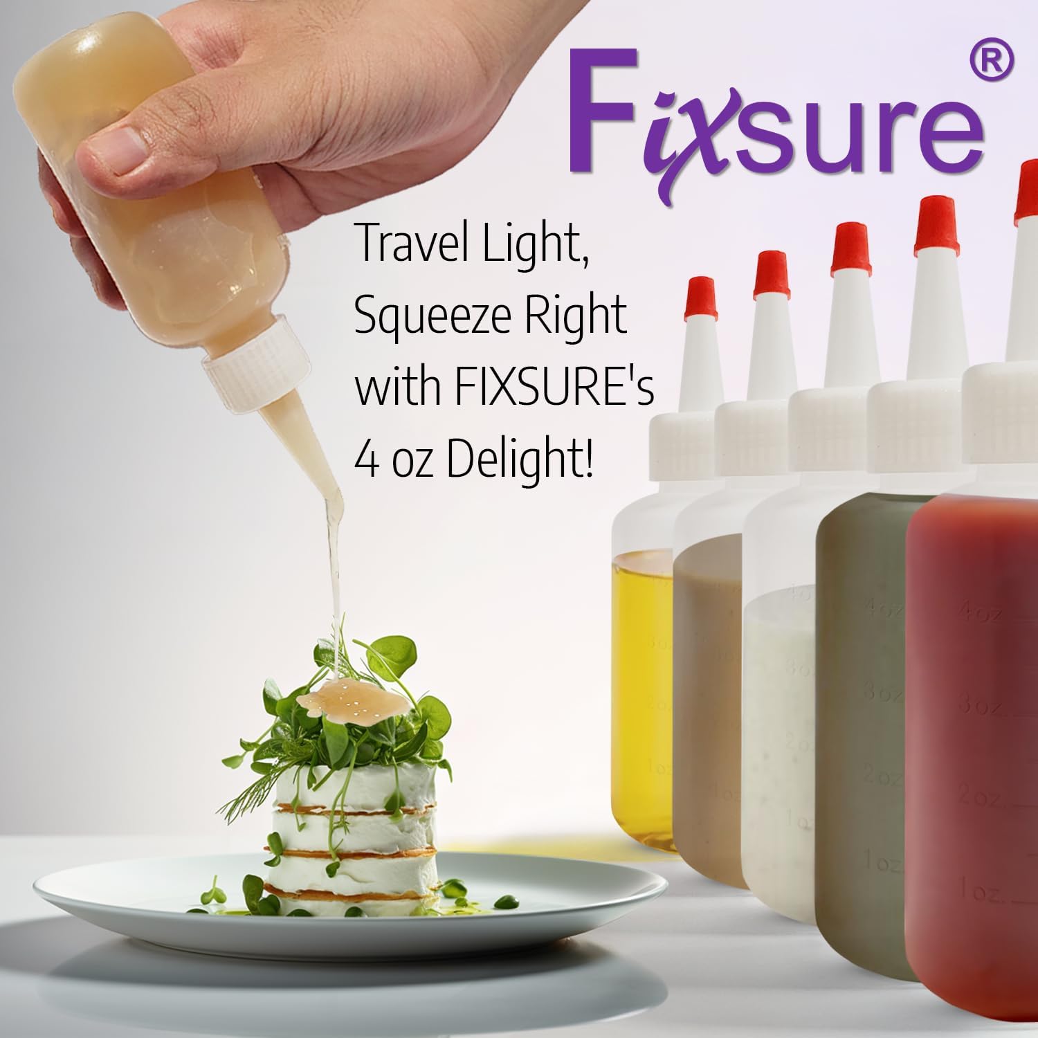 FIXSURE Plastic Squeeze Bottles with Red Tip Cap, 4 Oz Squirt Bottle For Ketchup, BBQ, Sauces, Syrup, Condiments, Oil, Pancake, Cookie Decorating, Dressings, Travel, Camping, Lab, Arts and Crafts (2)