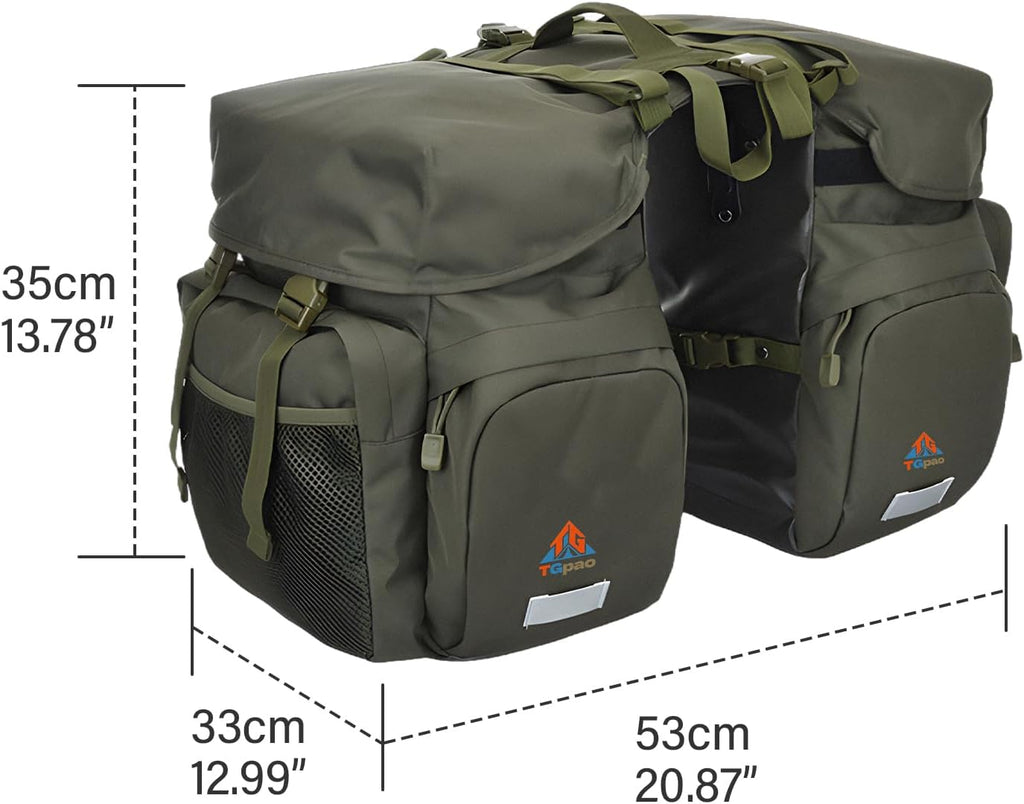 Large Saddle Bags for Bike Rear Rack,Waterproof 50L Panniers Bike Bags for Bicycles/MTB/E-Bike,Bike Trunk Bag With Reflective Stripes,Support for Width Less Than 7 Inches Bike (Army Green,50L)