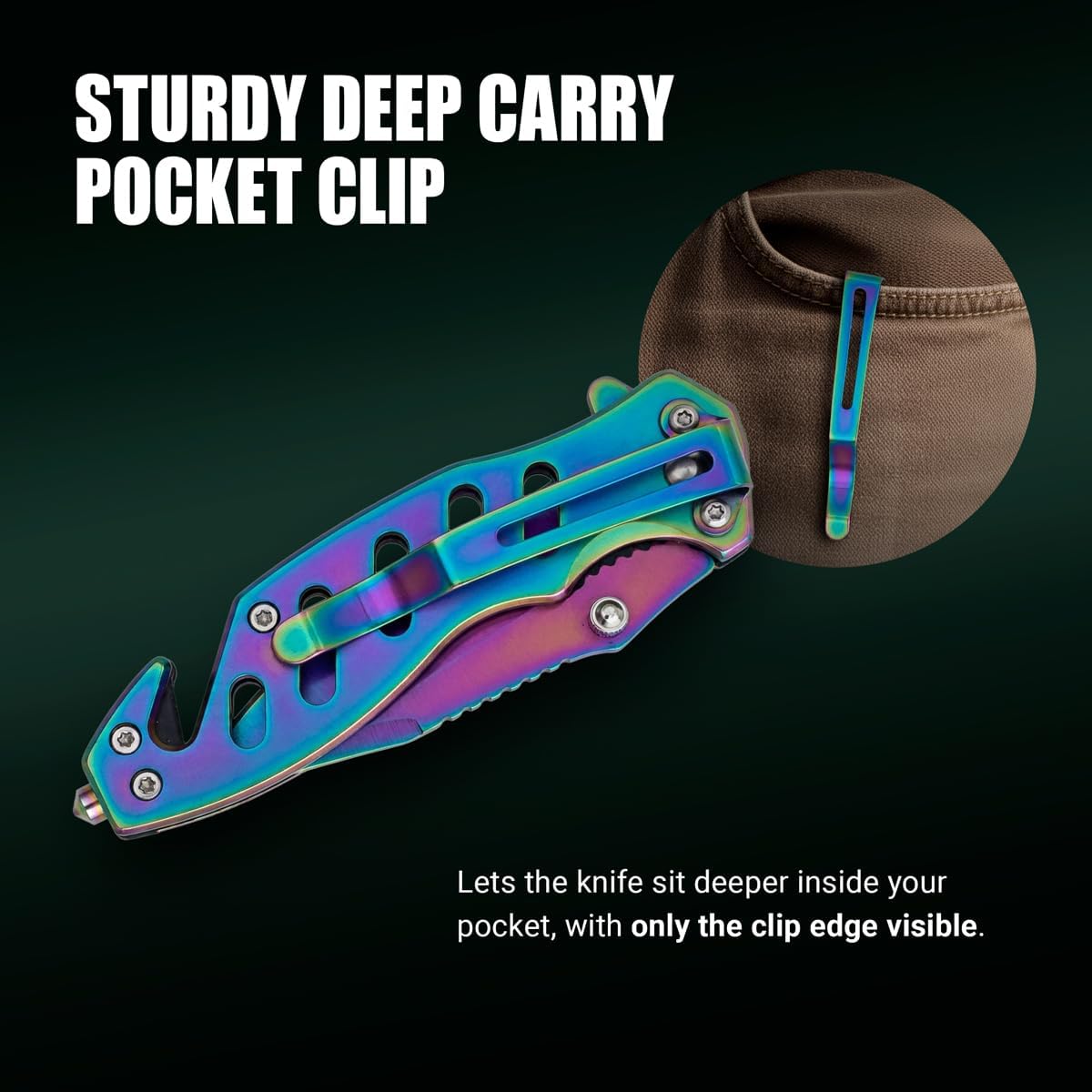 Legal Rainbow Pocket Knife with Glass Breaker Seatbelt Cutter - 2.68 Inch Sharp Serrated Blade - Cute Small Folding Womens Knives for Self Defense EDC Camping - Food Processing Cake Knives 6655 R