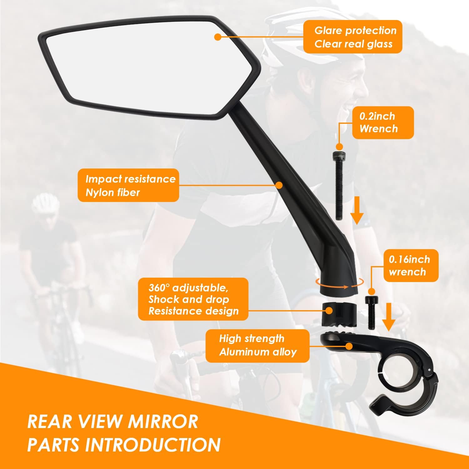 Arkham Bike Mirror for Handlebar Adjustable Bicycle Rear View Mirror 360 Rotatable, HD Glass Bicycle Mirror Shakeproof, Easy Installation,Wide View Angle, Essential Bike Tool for All Bicyclists,Left