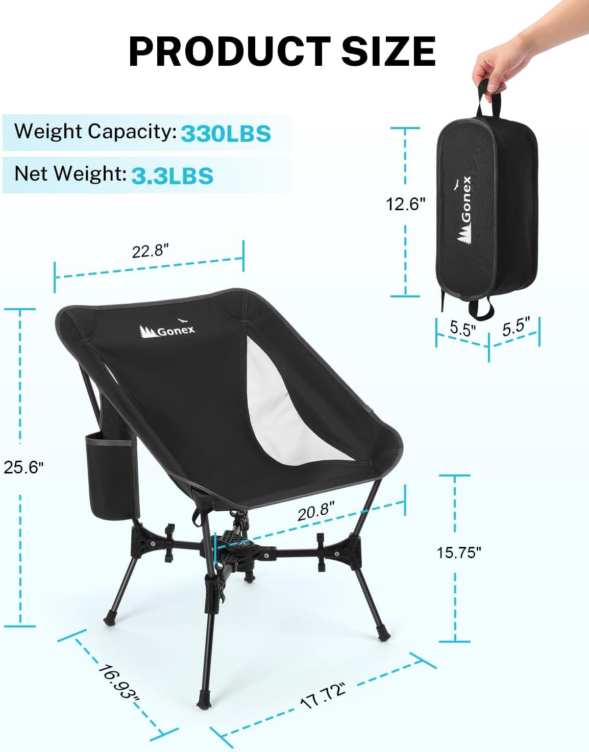 Gonex Portable Camping Chair, Compact Collapsible Backpacking Camp Chair