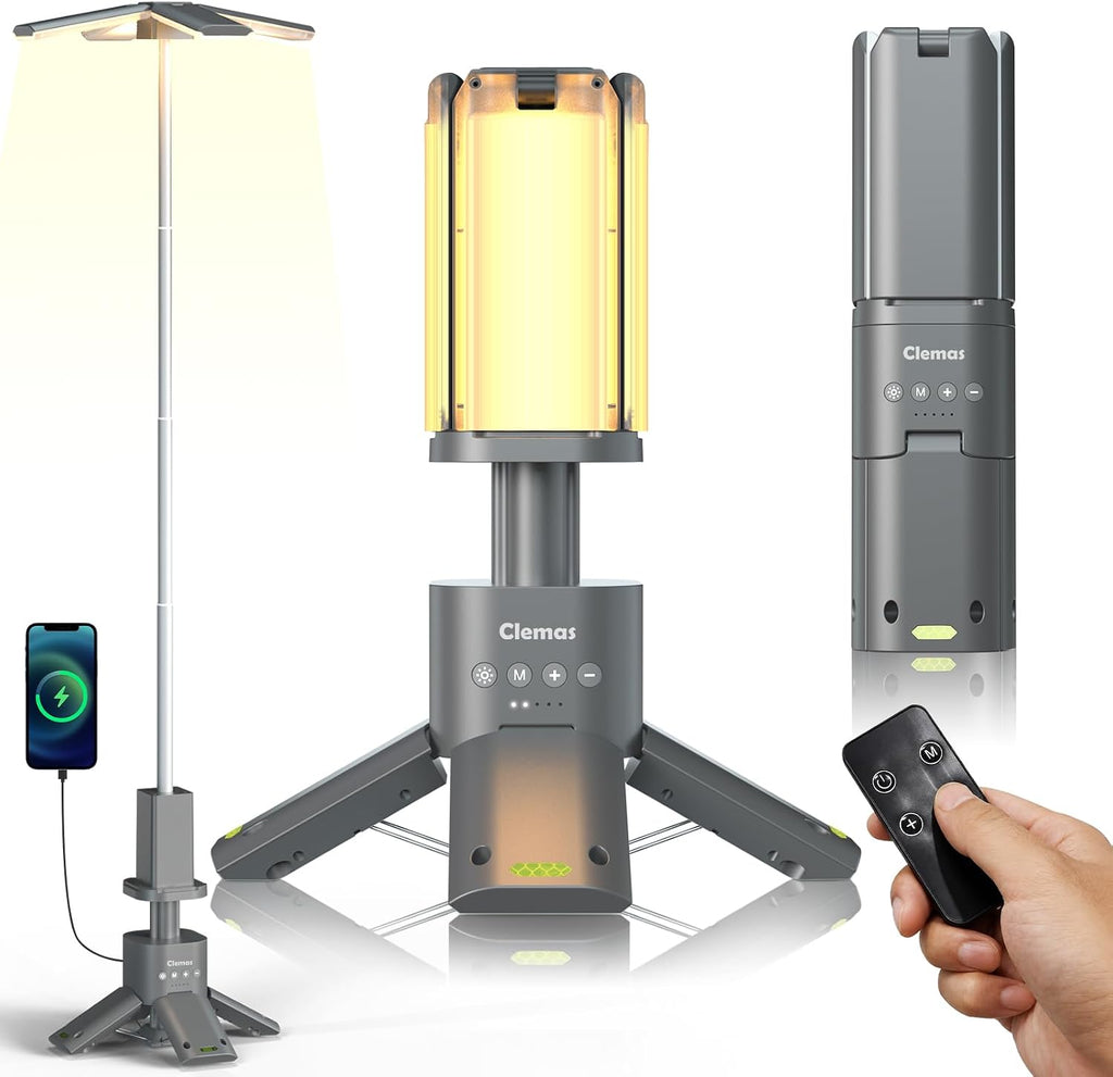 Clemas Telescopic Camping Lights Rechargeable 14000 mAh Led Multifunction Magnetic Lanterns Job Site Lighting Cordless Dimmable Camping Tent Lamp Portable Power Supply 6000LM IPX5 Waterproof