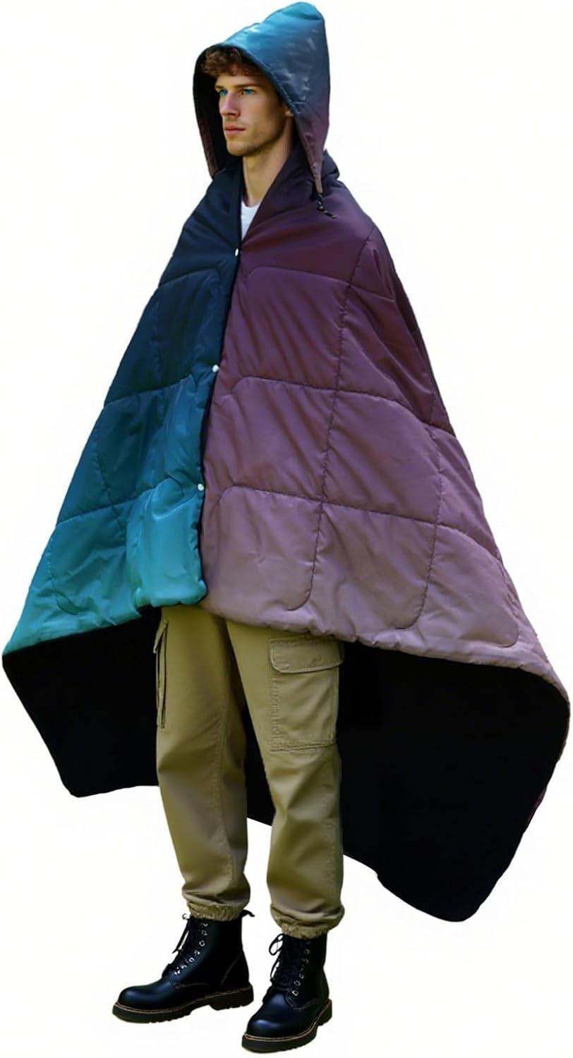 zzlamb Large Waterproof Hooded Outdoor Blanket Soft Polar Fleece 75x56in