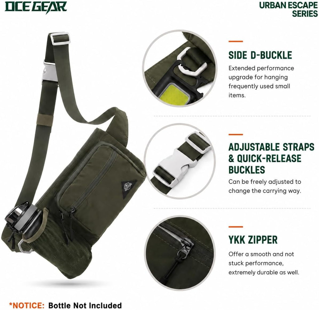 Fanny Pack with Water Bottle Holder for Men Women Waist Bag Running Waist Pack Waterproof for Outdoor Travel Cycling Climbing Walking Fit All Phones (Bottle Not Included) (Green)