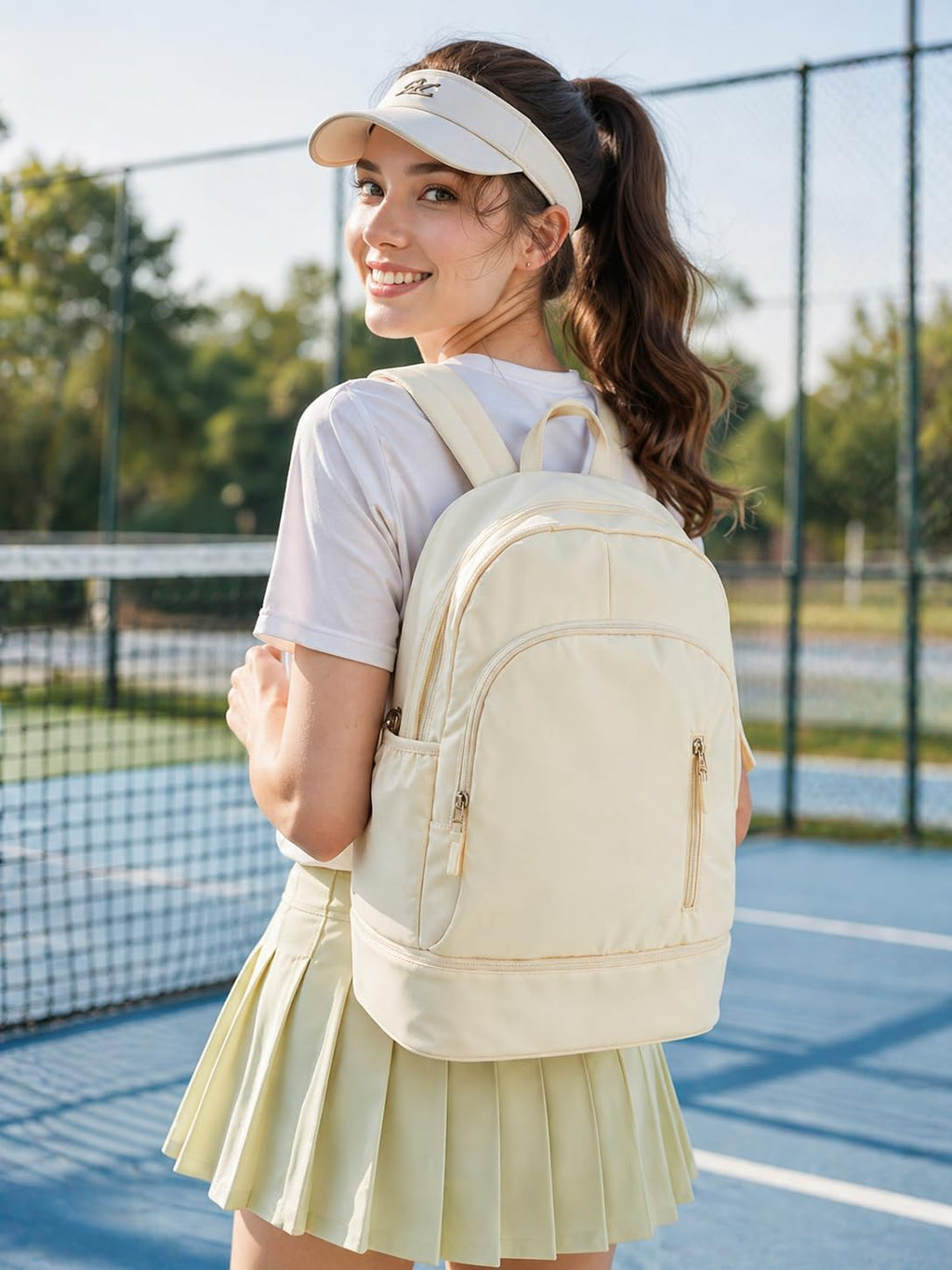 Gym Backpack for Women Men, Lightweight Gym Bag with Shoe Compartment, Waterproof Sports Backpack with Wet Pocket for Yoga Fitness Sports, Beige
