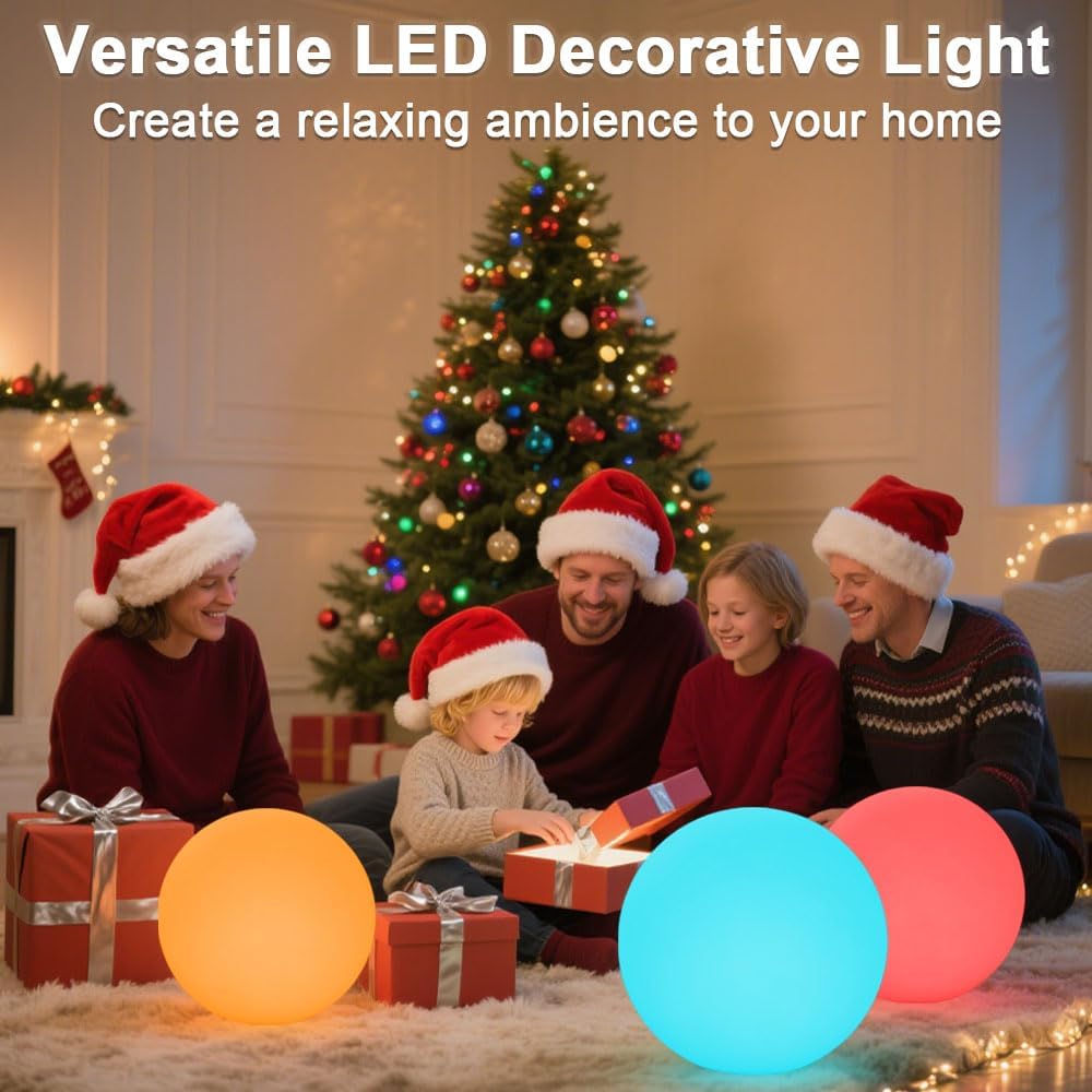 14-in LED Ball Light, Rechargeable Outdoor Globes Light Dimmable RGB Color Changing Globe Floor Lamp w/Remote, Modern Versatile LED Globe Orb Lights Waterproof Glowing Orb Lamp for Home Yard Lawn Path