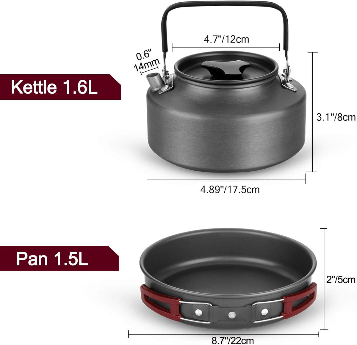 Odoland 22pcs Camping Cookware Mess Kit, Large Size Hanging Pot Pan Kettle with Base Cook Set for 4, Cups Dishes Forks Spoons Kit for Outdoor Camping Hiking Picnic