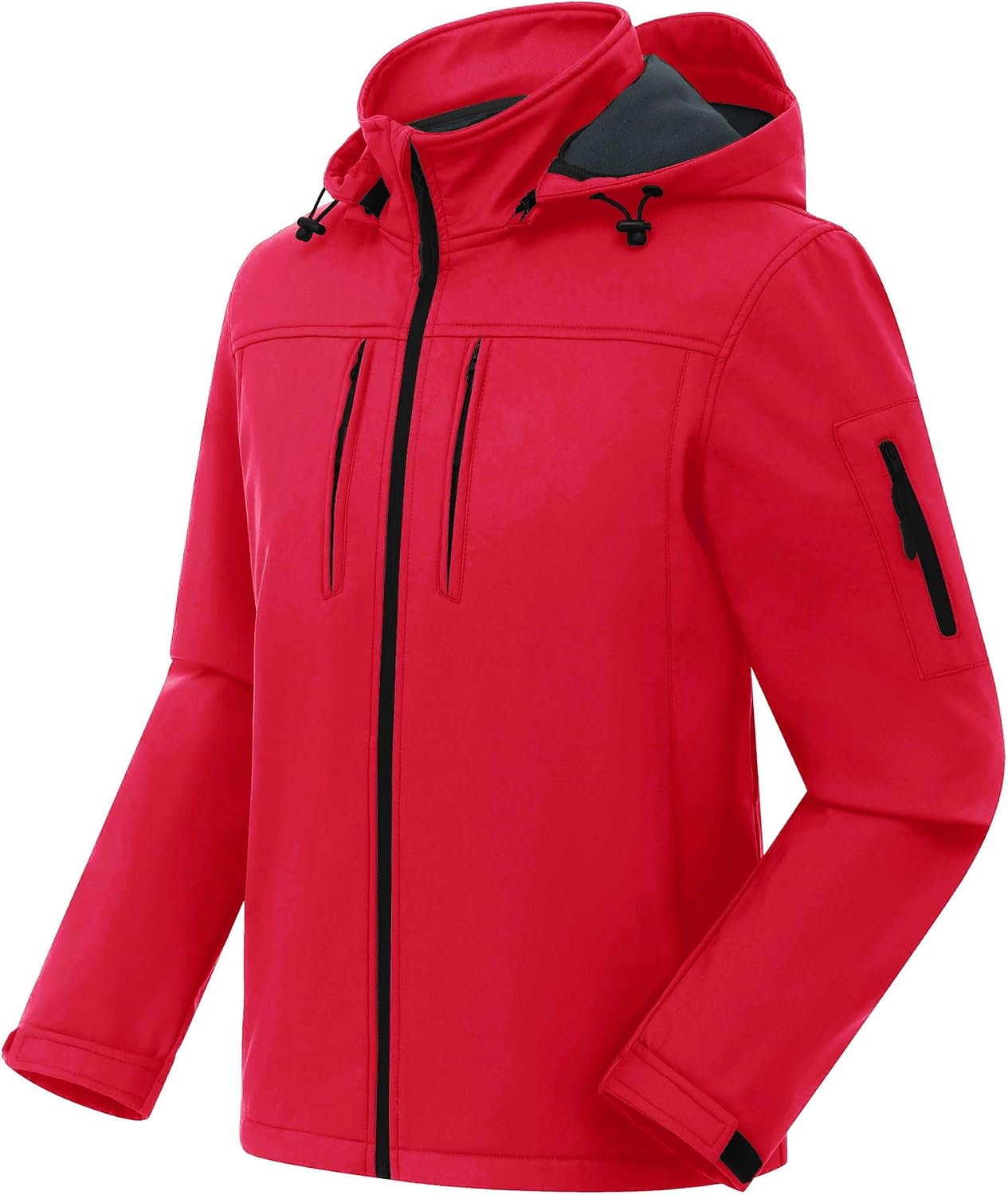 CREATMO US Men's Softshell Military Jacket With Removable Hood, Fleece Lined and Water Repellent Outdoor Reflective Coat