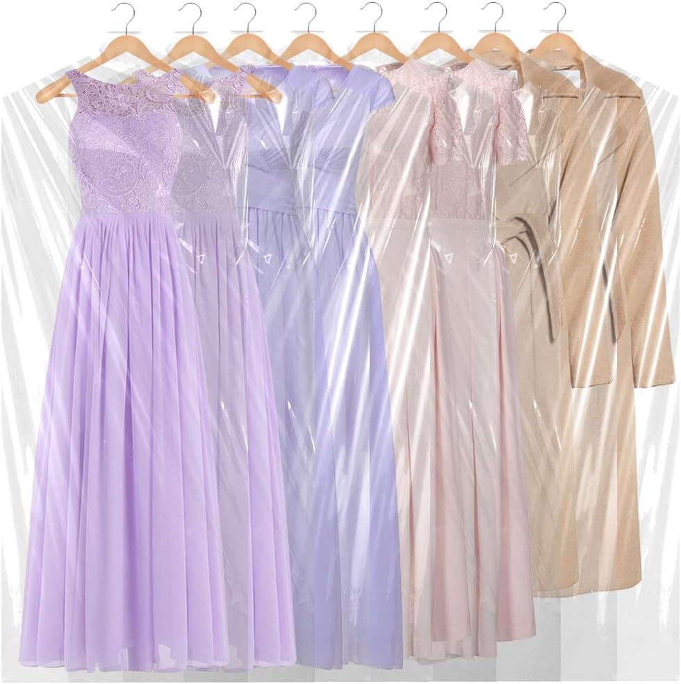 BEISHIDA 50PCS 60 Inch Plastic Garment Bag-Plastic Clear Dry Cleaner Laundry Bags for Clothes Cover, Hanging Clothes Storage for Long Dresses Skirt Coat Suit Shirt Jacket