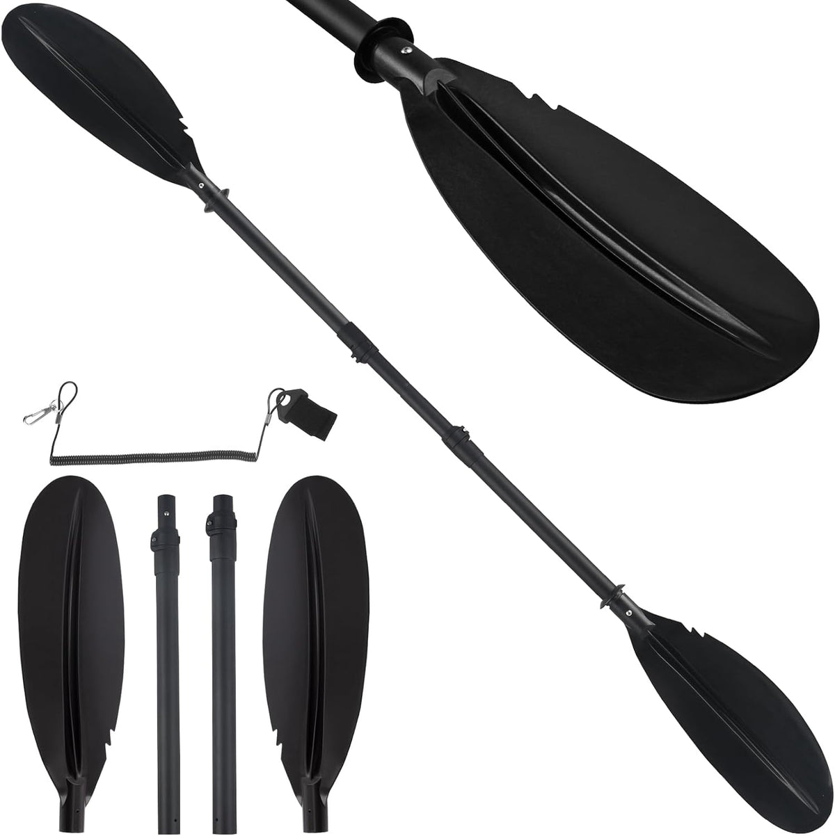 Kayak Paddle, 70inch to 95inch Telescopic Canoe Paddle Adjustable for Boat Oars with Kayak Paddles Leash Made of Metal Pole Sturdy Black (70inch-95inch)