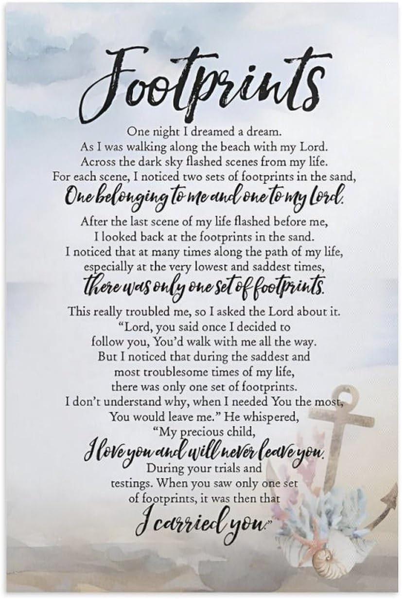Footprints in the Sand Religious Canvas Wall Art Posters, Inspirational Beach Sunset Poem Print Poster (Unframed 24x36inch, Footprints(6))