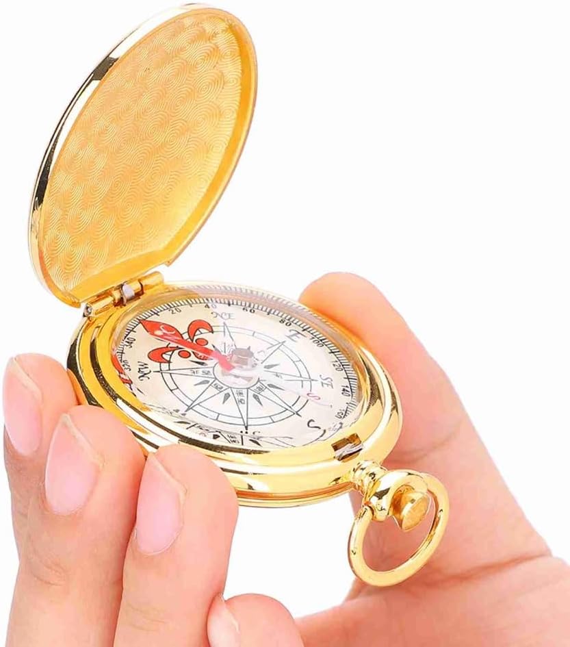 2 Pcs Golden Antique Navigation Compass Keychain – Water Proof Flip-Open Pocket Compass for Outdoor Camping & Hiking