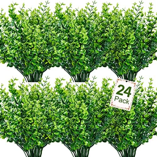 Ouddy Decor 24 Bundles Artificial Greenery Stems Fake Plants Outdoor Decor