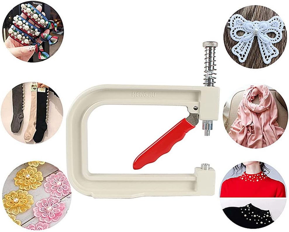 Manual Nailed Bead Machine Pearl Beads Rivet Setter DIY Handmade Pearl Setting Machine Tools Beading Attach Tool Portable (White)
