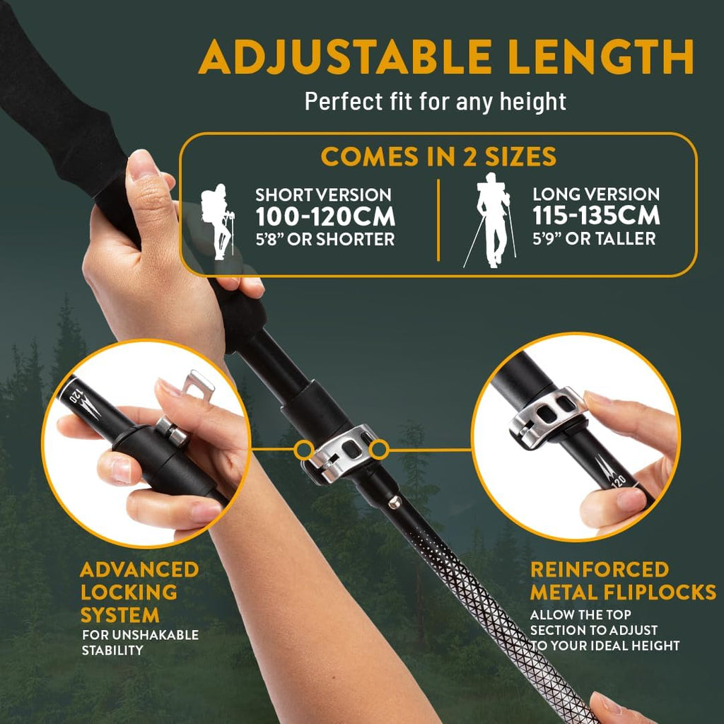 Premium Foldable Hiking Poles by USA Brand - Adjustable, Lightweight Trekking Poles Made of Aircraft Aluminum, Metal Locks Cork EVA Grips